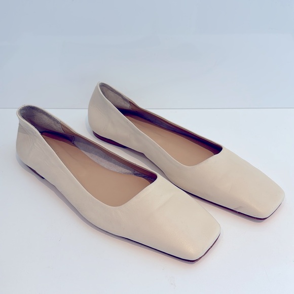 AEYDA Ida Cream Italian Lambskin Leather Ballet Flats Ballerina Square Toe - Picture 9 of 13